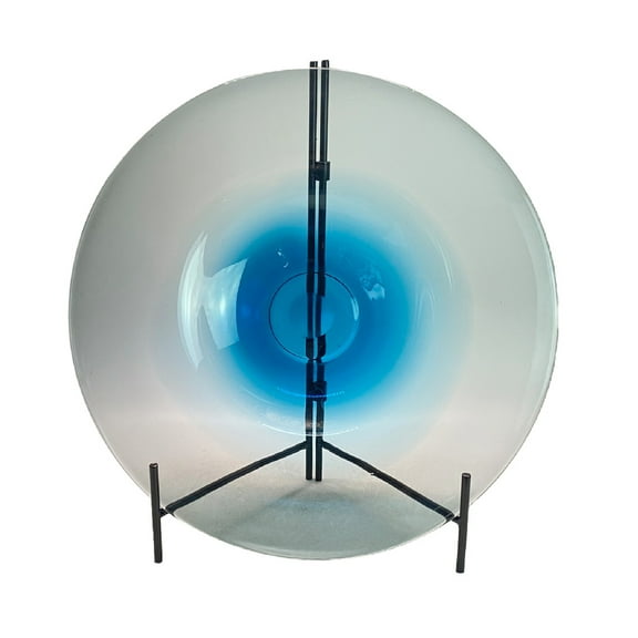 A&B Home Lourdes Hand-Made Glass Charger with Stand - 18"Dia. x 3"H - Blue/White