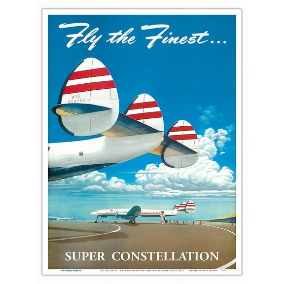 Fly The Finest Super Lockheed Constellation (Connie) - Vintage Airline Travel Poster by Frank Soltesz 1952 - Master Art Print (Unframed) 9in x 12in