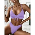 thumbnail image 1 of ZAFUL Women Swimsuit Cinched Ribbed Lace Up Brazilian Bikini Swimwear Purple M, 1 of 6