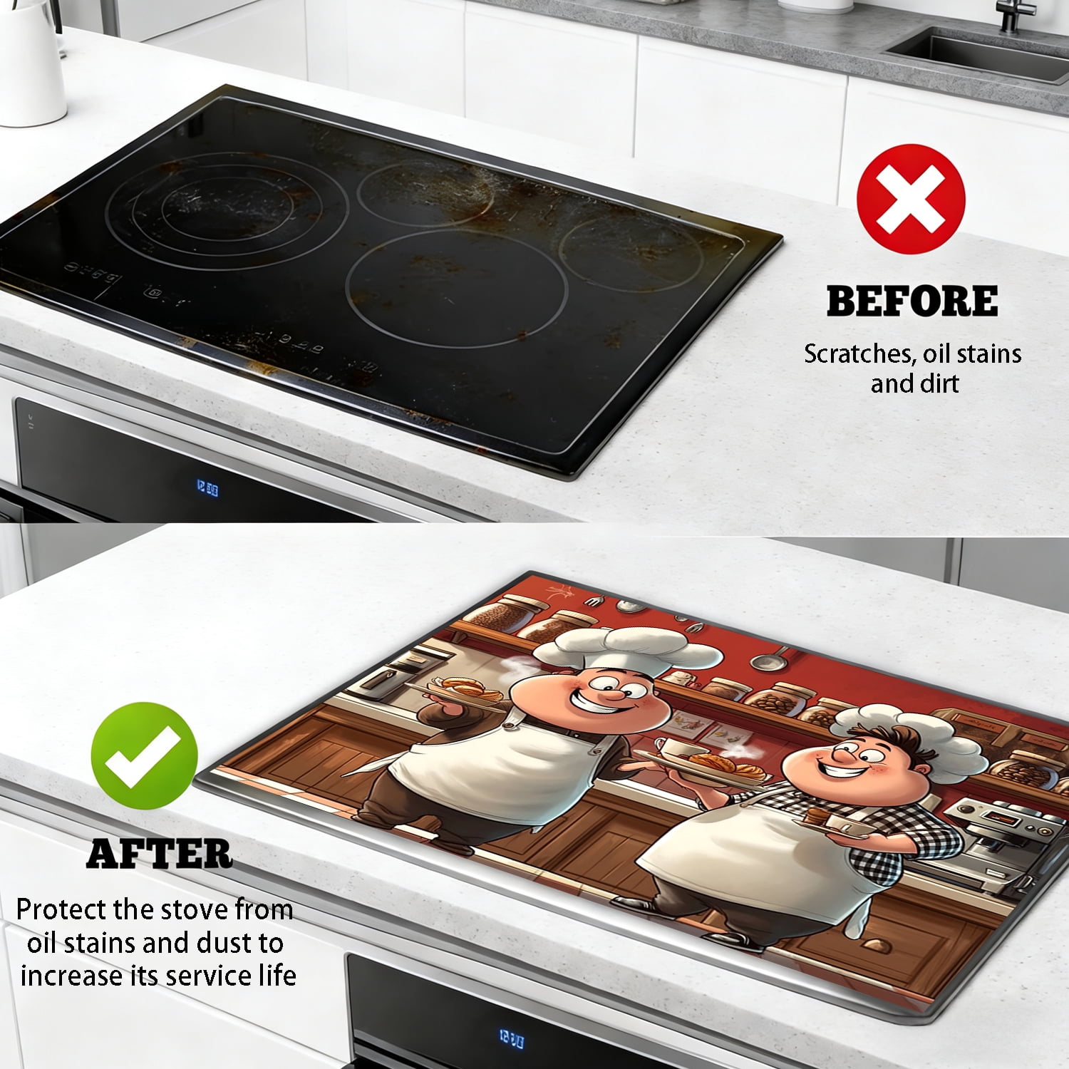 Multi-Design Silicone Stove Cover for Glass/Electric Stoves - 3-in-1 Heat-Resistant Protector Mat, Non-Slip Drying Rack 28"x20"