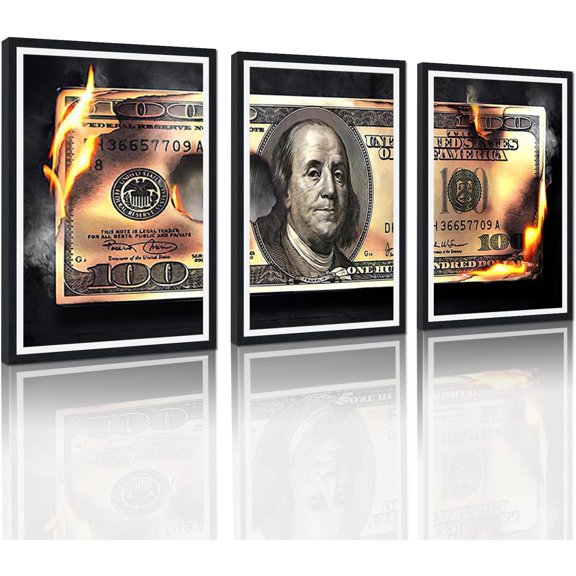 Hieng Dollar Money Canvas Wall Art Decor Vintage 100 Dollar Bill Motivational Poster Painting for Home Decor and Office Living Room Artwork Unframed
