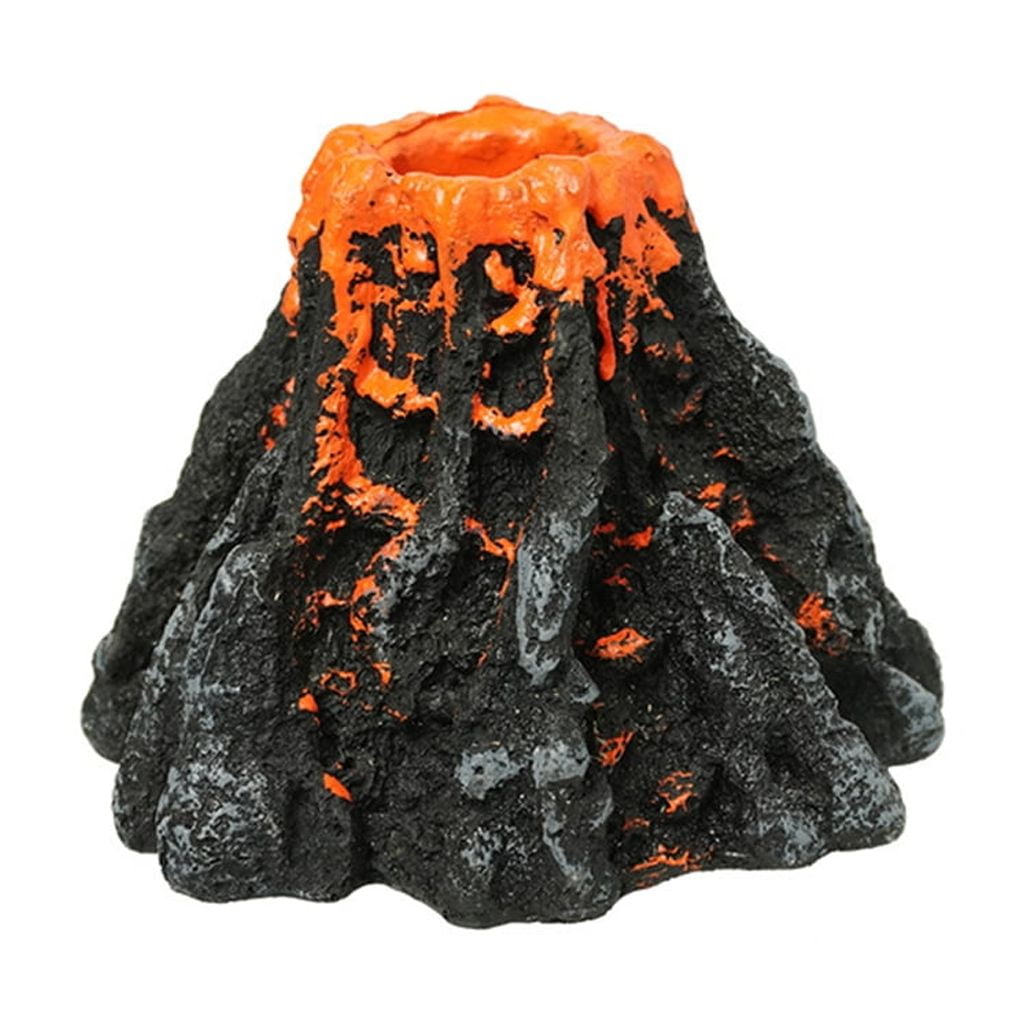 Kit Adorno Volcán Para Acuario | Con Piedra De Aire Y Luz LED Roja | Decora Y Oxigena Tu Pecera | 15x9.5x3.3 Cm