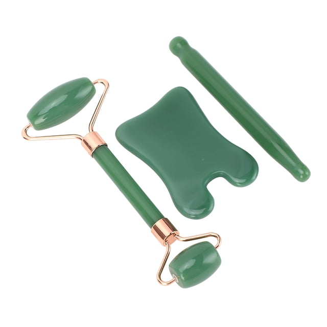 Jadestone Face Roller, Physical Dual Head Gua Sha Scraping Roller Trigger Point Improve Circulation Reduce Spot for Back Green,White