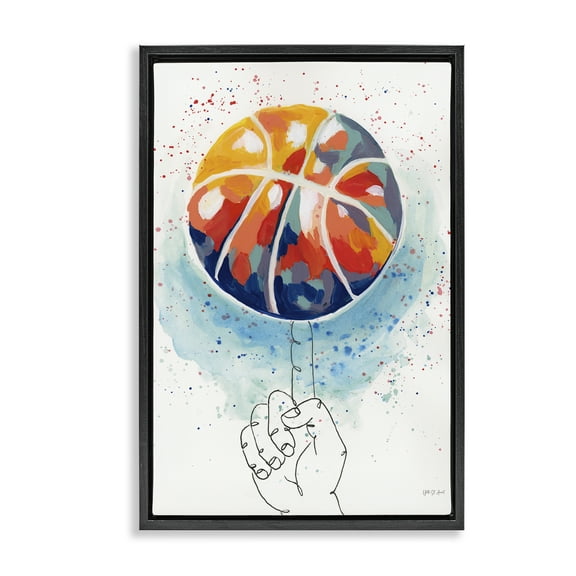 Stupell Industries Abstract Basketball Trick Sports Painting Black Floater Framed Canvas Art Print Wall Art, 17 x 25