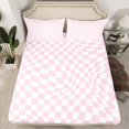 thumbnail image 2 of Manfei Calssic Geometric Checkered Full Size Sheets,Vintage Grid Pattern Bed Sheets,Pink White Sheet Sets For Girl Teens,Ultra Soft Home Decor,4pcs, 2 of 7