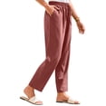 thumbnail image 2 of Lenpel Women's Casual Pants Elastic High Waisted Drawstring Straight Leg Trousers Comfy Lounge Pants with Pockets, 2 of 7