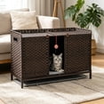 thumbnail image 3 of Rattan Hidden Litter Box Furniture 47.2" Double Litter Box Enclosure for 2 Cats with Mats, Play Ball & 2 Hooks, Large Cat Kitty House for Living Room/Bedroom Brown, 3 of 6