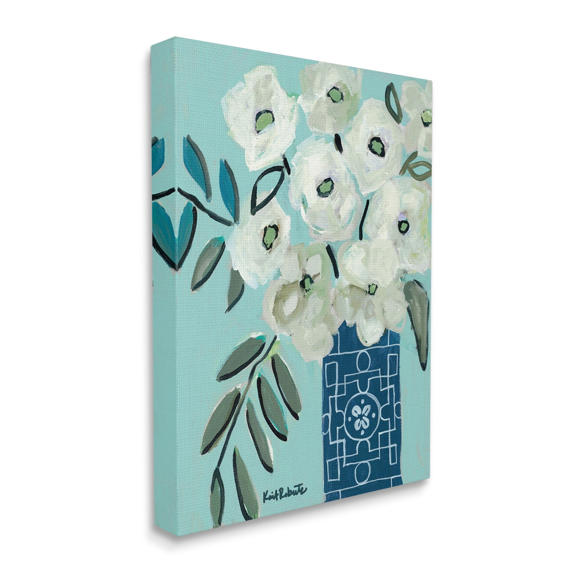Stupell Industries Abstract Round Floral Blossoms White Poppies Geometric Vase,24 x 30, Design by Kait Roberts