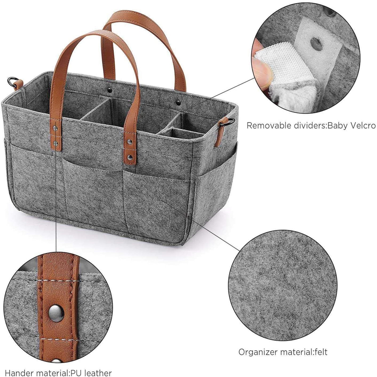 Foldable Multi-Use Storage Organizer with Adjustable Compartments, Portable Diaper & Breast Pump Bag for Stroller, Car, Home, Durable Fabric with 8 Pockets Dull Grey