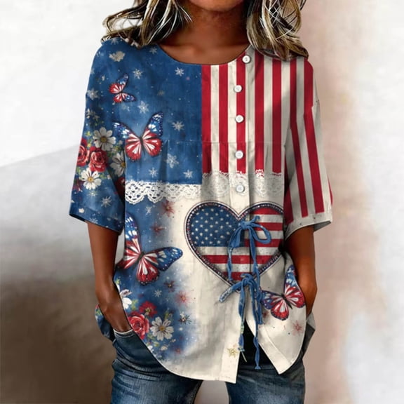 Conairie Patriotic T Shirts For Women Relaxed Fit Crew Neck Short Sleeve 4th of July Shirt With American Falg Print Holiday Commemorative Tops Wine L