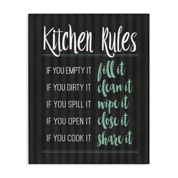 Kitchen Rules Black & Green Canvas Wall Art, design by Lettered and Lined