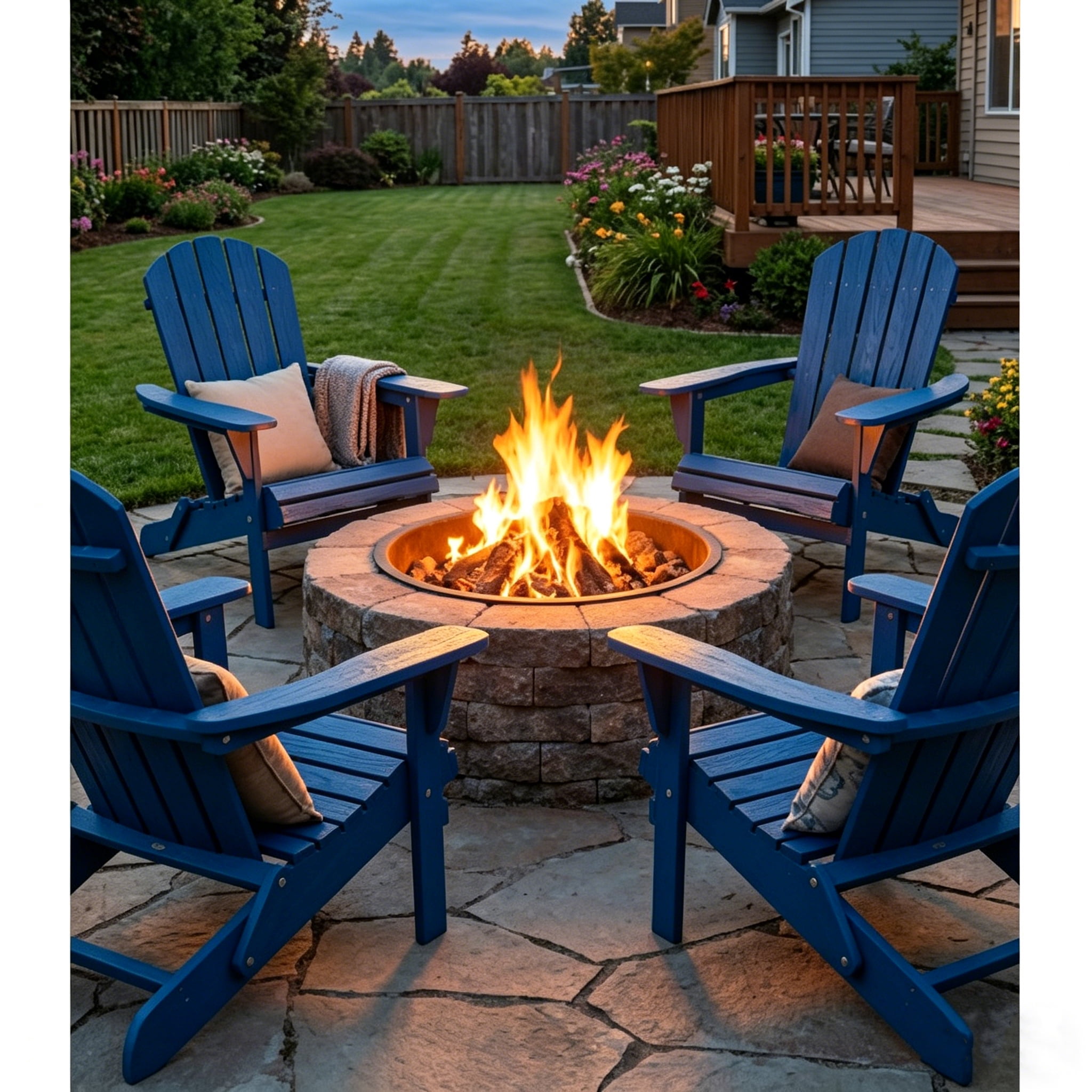 AISWORD Outdoor Folding Embossed Adirondack Chair, Pre-Assembled BackRest Wood Lounge Chair, Navy