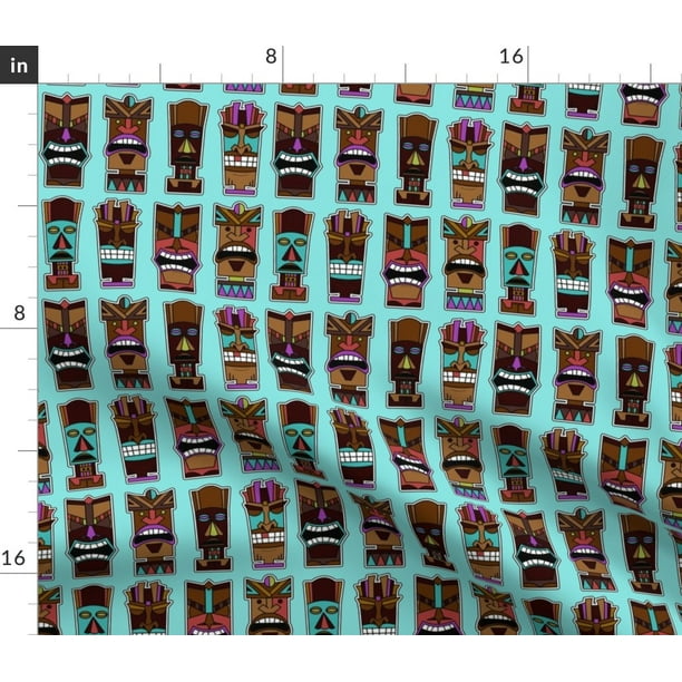 Spoonflower Fabric Tiki Party Blue Hawaiian Retro Polynesian Tropical