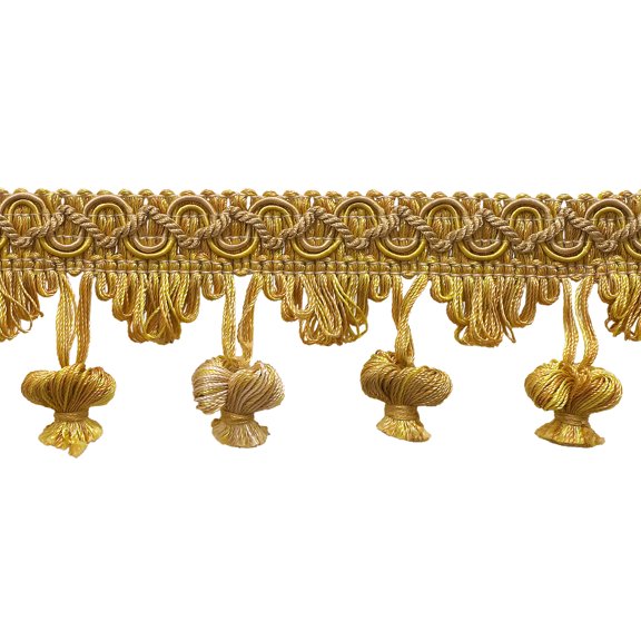 2" (5cm) Imperial Collection Scroll Gimp and Scalloped Loop onion Tassel Fringe Trim # NT2503,, Rustic Gold #4975 (Light Gold, Beige Gold, Yellow Gold) Sold By The Yard (36"/3 ft/0.9m)