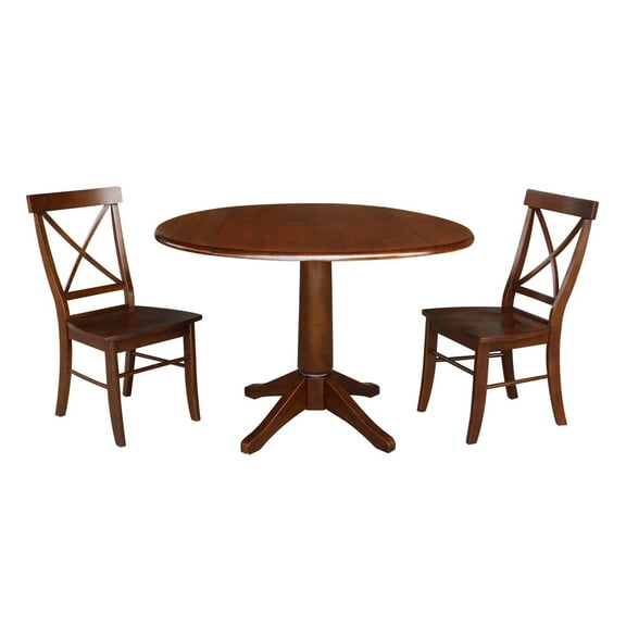 International Concepts Solid Wood Dining Set with 42 in. Round Top Pedestal Dining Table and Two Cross Back Chairs in Espresso