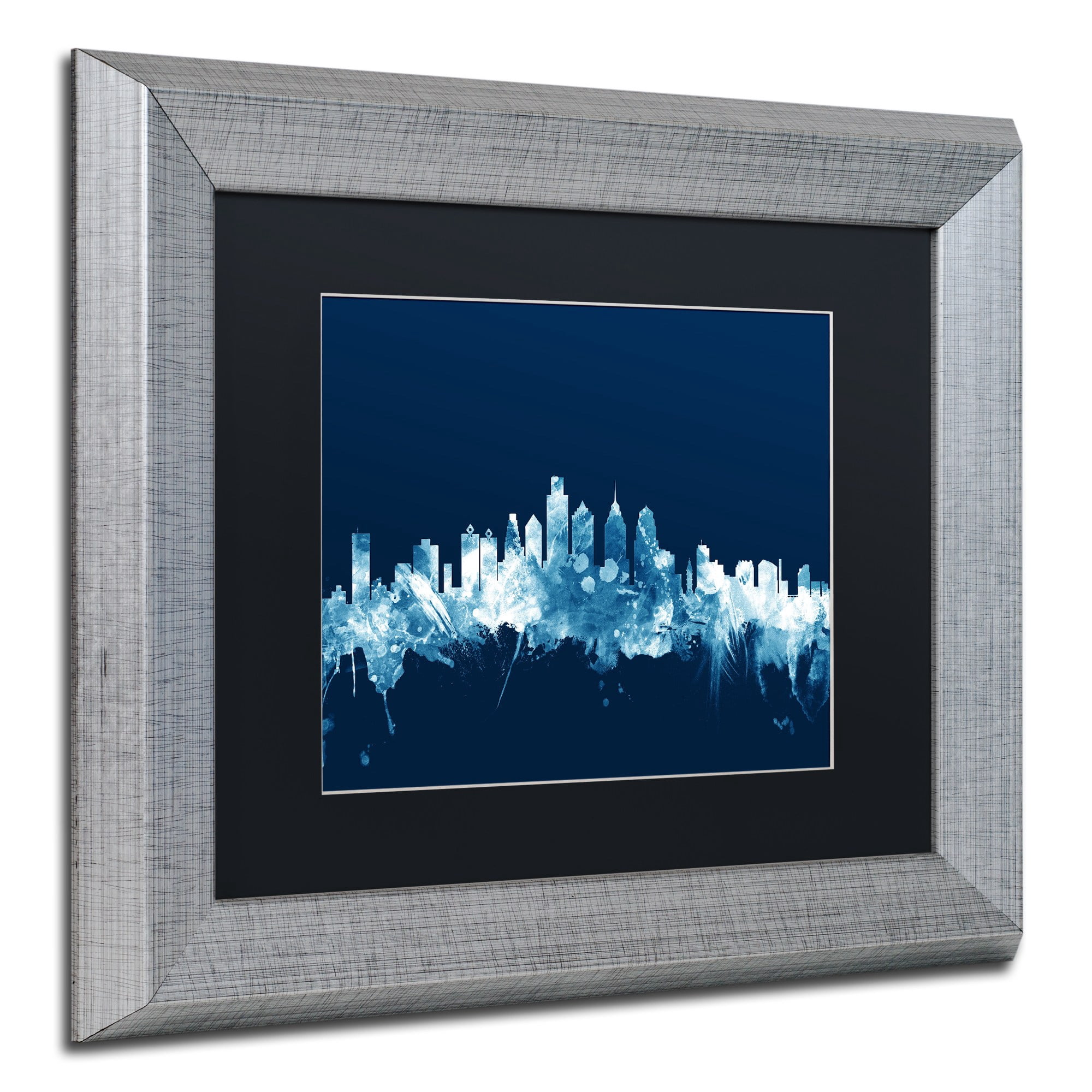 Trademark Fine Art "Philadelphia PA Skyline Navy" Canvas Art by Michael Tompsett, Black Matte, Silver Frame