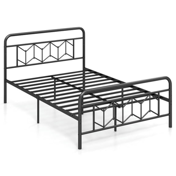 GVN Sturdy Bed Frame, Bedroom Platform Bed Frame,Platform Bed with High Headboard and Snap Lock Metal Slats-Full Size