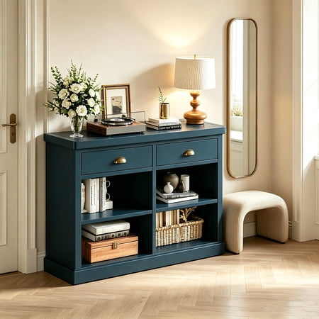 AUU Console Table with 2 Drawers & Open Shelves – Versatile Entryway Sofa Table for Living Room Hallway or Dining Room Modern Storage Accent Furniture