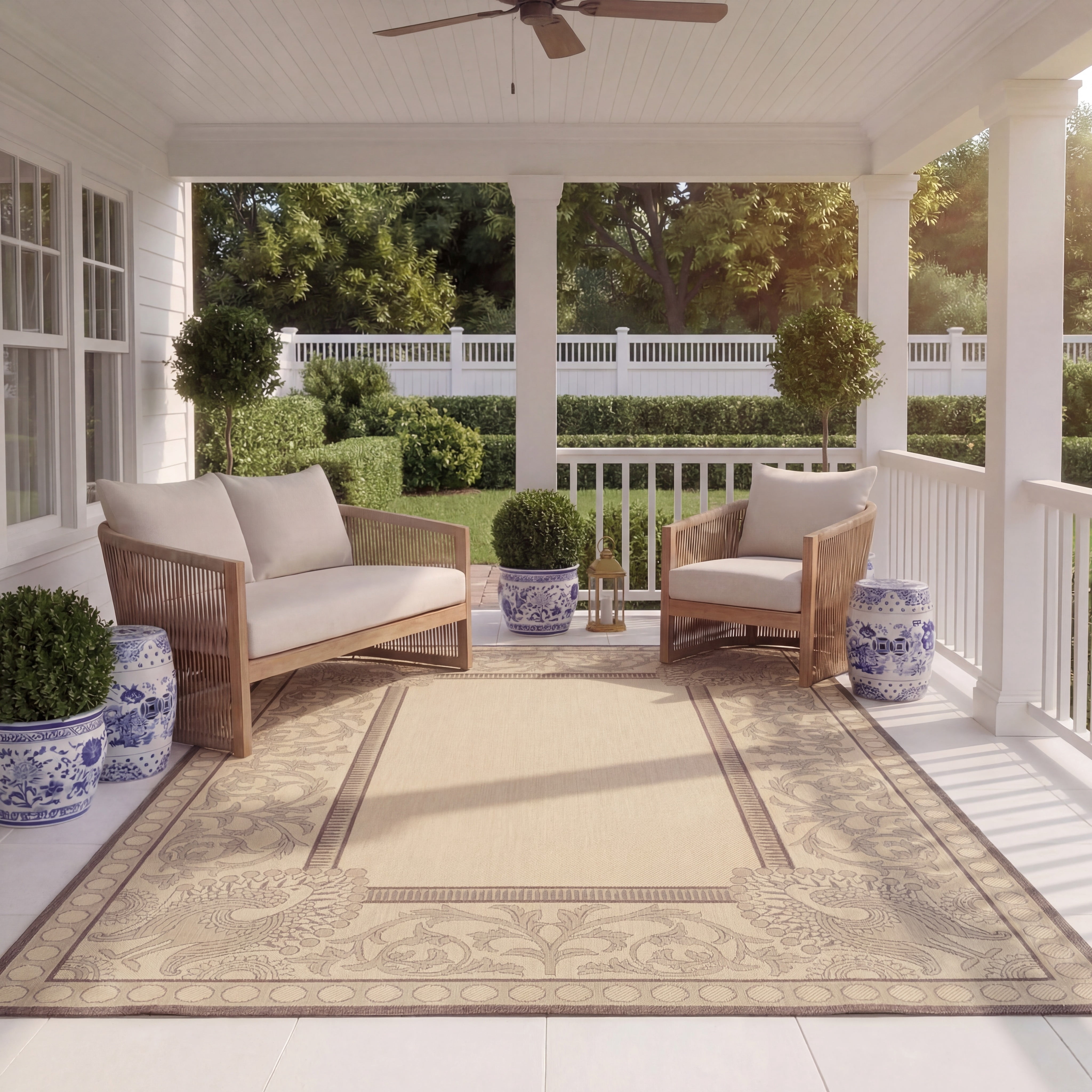 Safavieh Courtyard Cooper Botanical Indoor/Outdoor Area Rug, Natural/Chocolate, 6'7" x 9'6"