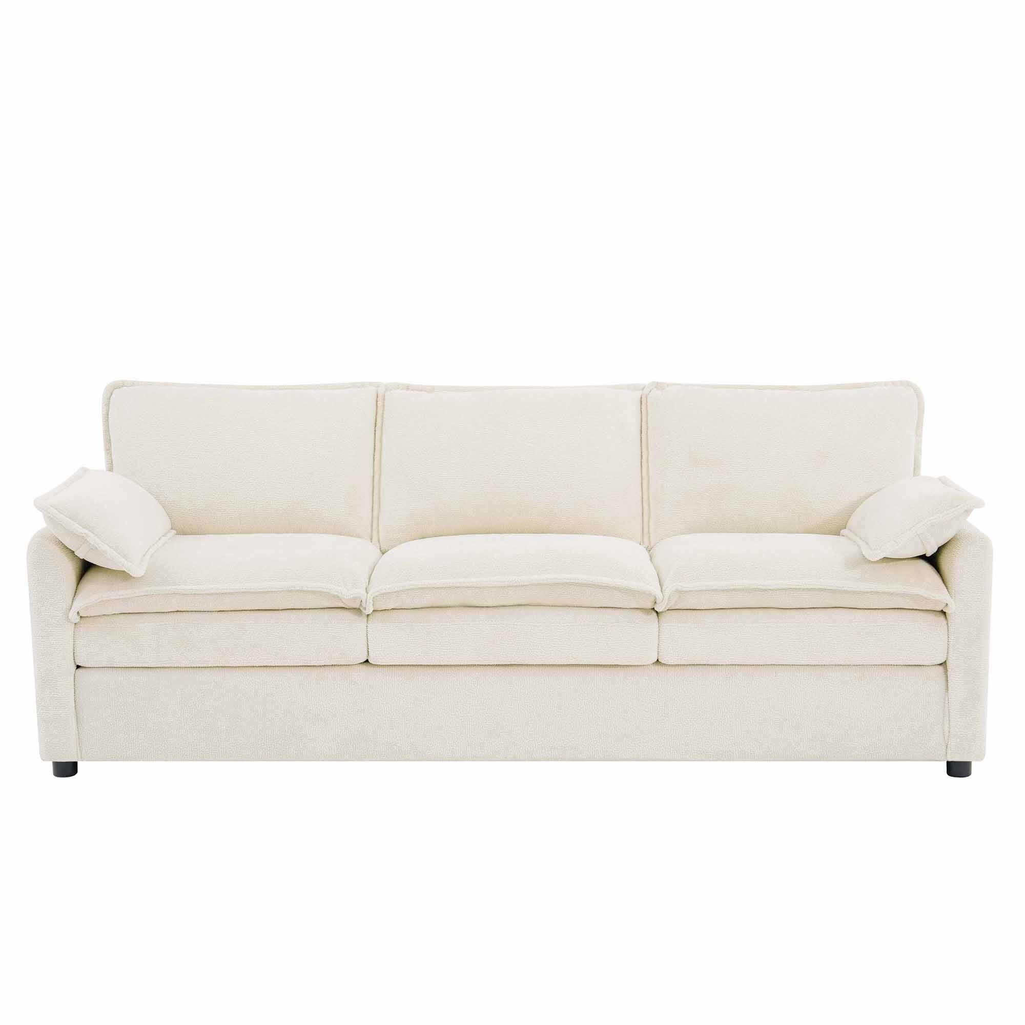 Lunale 3-Seater Sofa with Storage Pockets, Modern Cloud Couch for Living Room, Beige Chenille