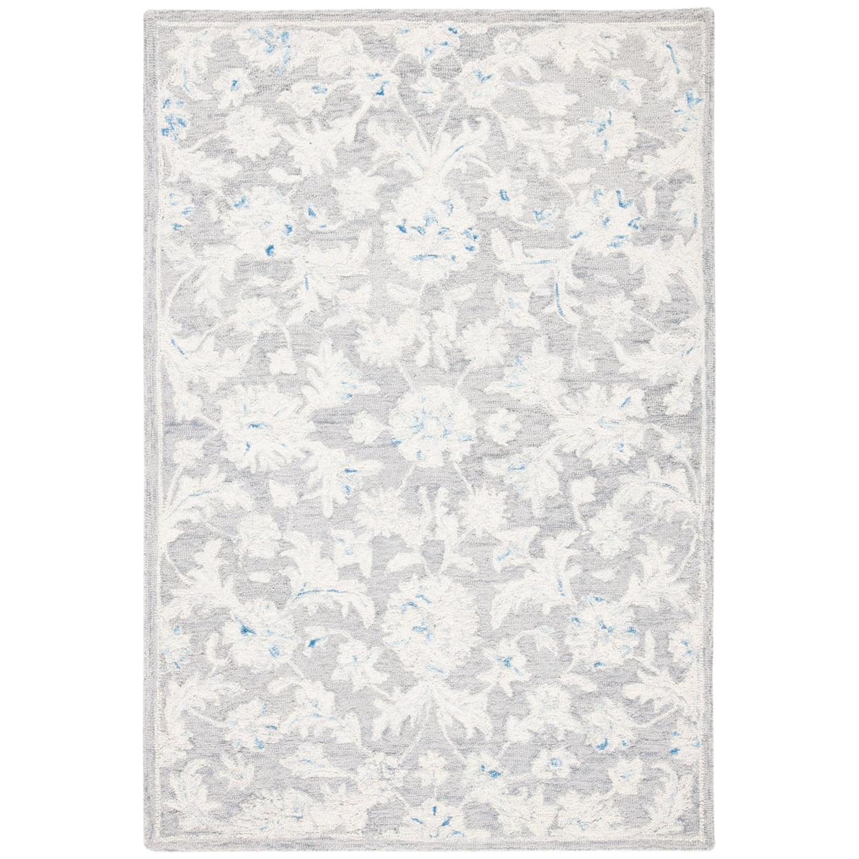SAFAVIEH Micro-Loop Carl Floral Overdyed Wool Runner Rug, Grey/Ivory, 2'3" x 7'