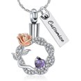 thumbnail image 2 of Rose Flower Urn Necklaces for Ashes, Circular Cremation Necklack for Ashes, Cremation Jewelry Locket Stainless Steel Keepsake Waterproof Memorial Pendant, 2 of 7