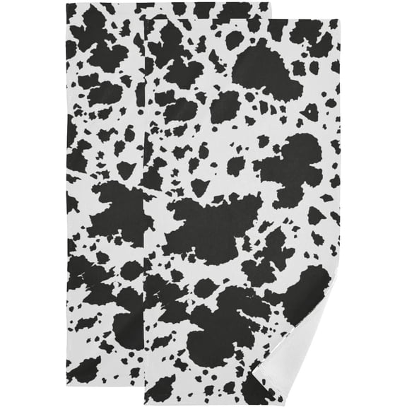 Black and White Cow Print Hand Towels for Bathroom Set of 2 Soft Absorbent Western Cowhide Animal Cow Stuff Kitchen Dish Towels Decorative Guest Bathroom Towels for Bath,Face,Hair 14"x28"