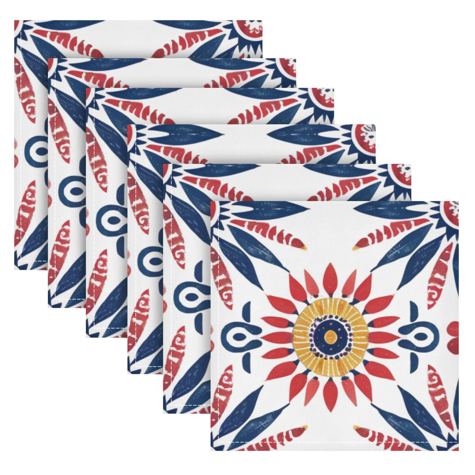 JSTEL Boho Flowers Bohemian Cloth Napkins Set of 6, 20x20 Inch Washable and Reusable Napkin for Decoupage Dinner Party Everyday Use