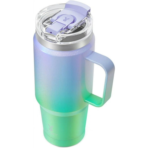 EnjinZZ 32oz Tumbler with Handle, Stainless Steel Travel Mug with 2-in-1 Straw and Sip Lid, Vacuum Insulated Coffee Mug, 100% Leak Proof, Keeps Cold for 24 Hours or Hot for 8 Hours (Fairyland)