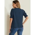 thumbnail image 3 of DARING DIVA Women's Elegant Puff Short Sleeve Blouses S Dark Blue, 3 of 6