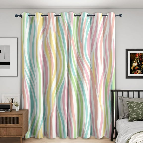 Wave Stripe Curtains, Colorful Line Art Blackout Curtains For Bedroom Living Room Decor, Pastel Window Curtains Grommet Drapes 42"W x 84"L (Pack of 2)