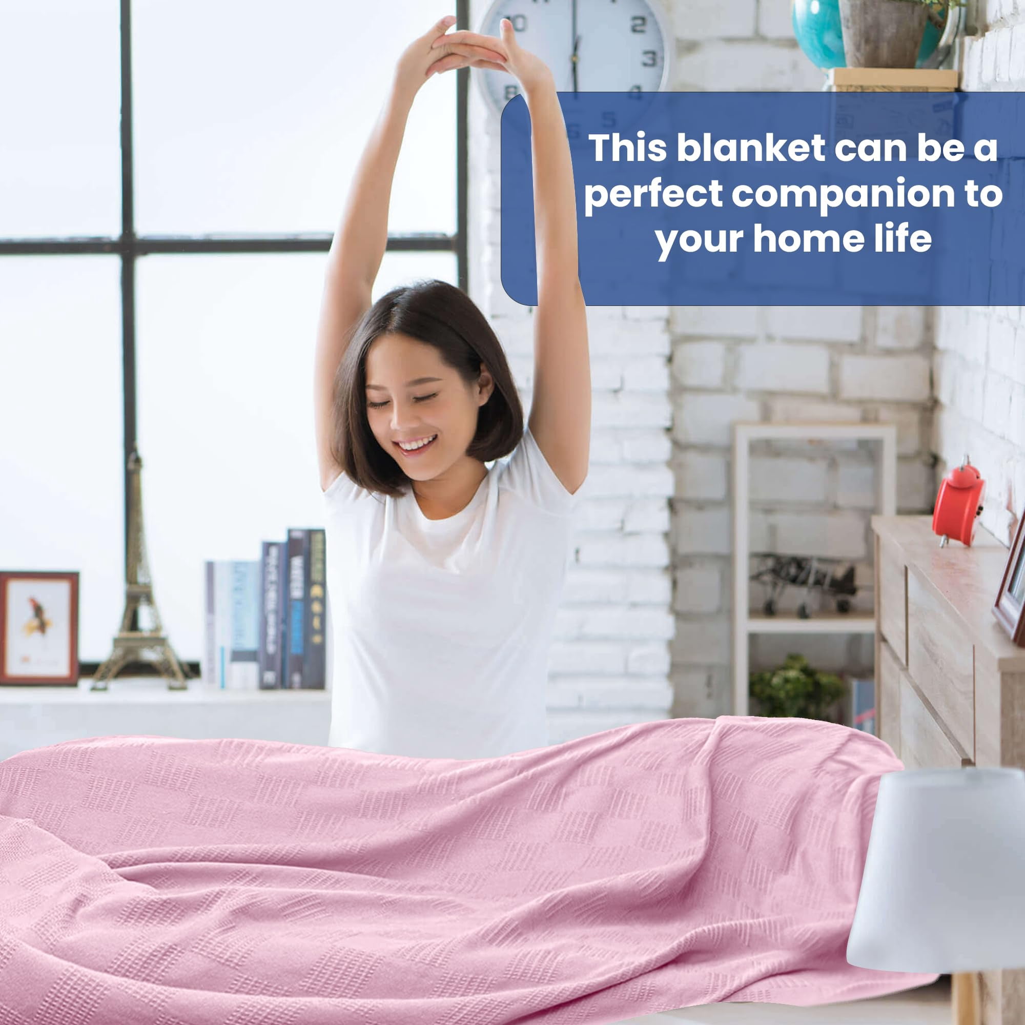 Linteum Textile Hospital Thermal SNAGLESS Spread Blanket, 100% Cotton (74x100 in, Mauve) 2 Pack