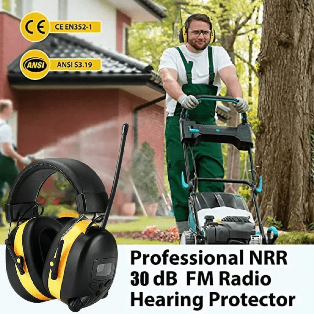 AM/FM Radio Headphones with Digital Display, 30dB AM FM Hearing Protection Safety Earmuffs, Ear Protection for Mowing