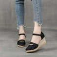 thumbnail image 2 of Nrmvnmi Women's Wedge Shoes Closed Toe Summer Plus Size Clasp Solid Color Straw Woven Linen Wedge Sandals Black Mothers Day Gifts, 2 of 9