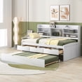 thumbnail image 3 of Twin Size Wooden Captain Bed with Built-in Bookshelves,Three Storage Drawers and Trundle, White Wash, 3 of 8