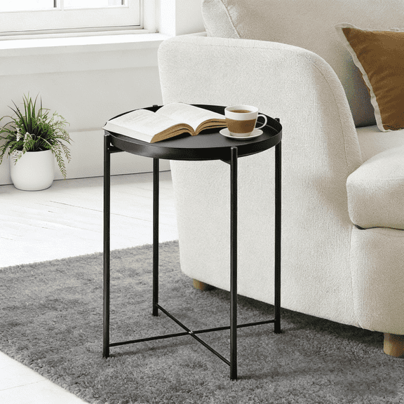 YEEZEE Round End Table, with Removable Tray,Accent Tables for Living Room,Bedroom Side End Table
