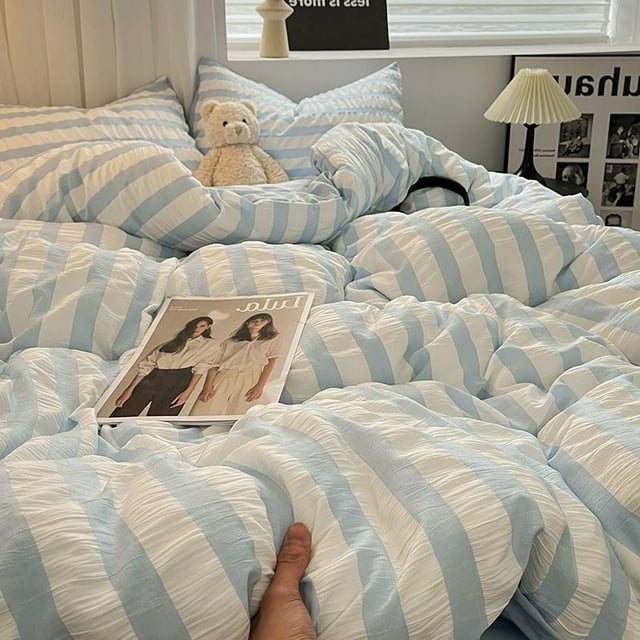 Luxury White Ruffled Seersucker Duvet Cover Soft Solid Color Bedding Set With Bed Sheet Pillowcases Single Queen King Size FGS
