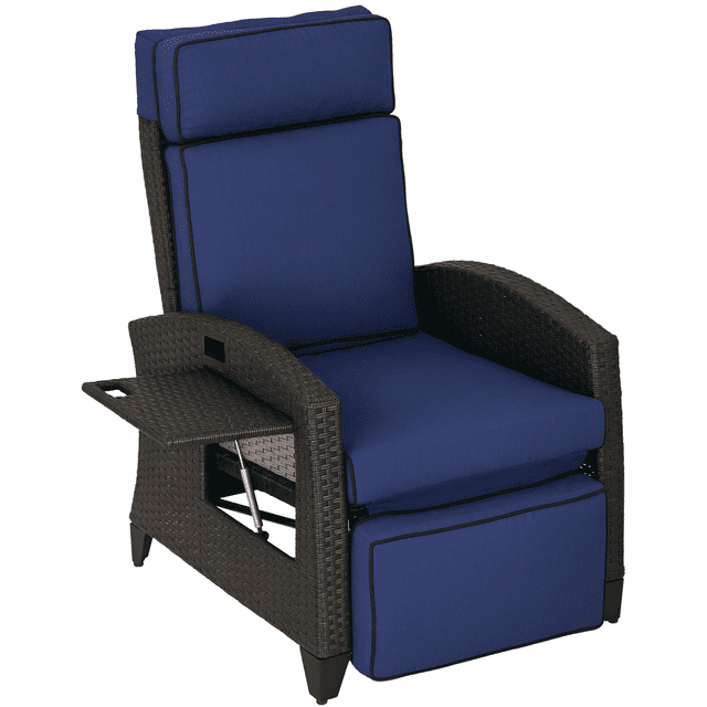 Outsunny Outdoor Recliner Chair with Adjustable Backrest and Cushion - Kids, Blue