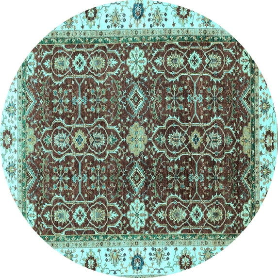 Ahgly Company Indoor Round Oriental Light Blue Modern Area Rugs, 7' Round