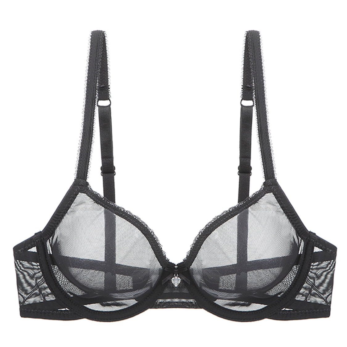 YANDW Sexy Sheer See Through Bras Unlined Underwire Lace Mesh Non Padded Plus Sizes Bralette 38E, Black