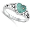 thumbnail image 4 of CHOOSE YOUR COLOR Heart Simulated Turquoise Filigree Ring .925 Sterling Silver Band Blue CZ Female Size 6, 4 of 4