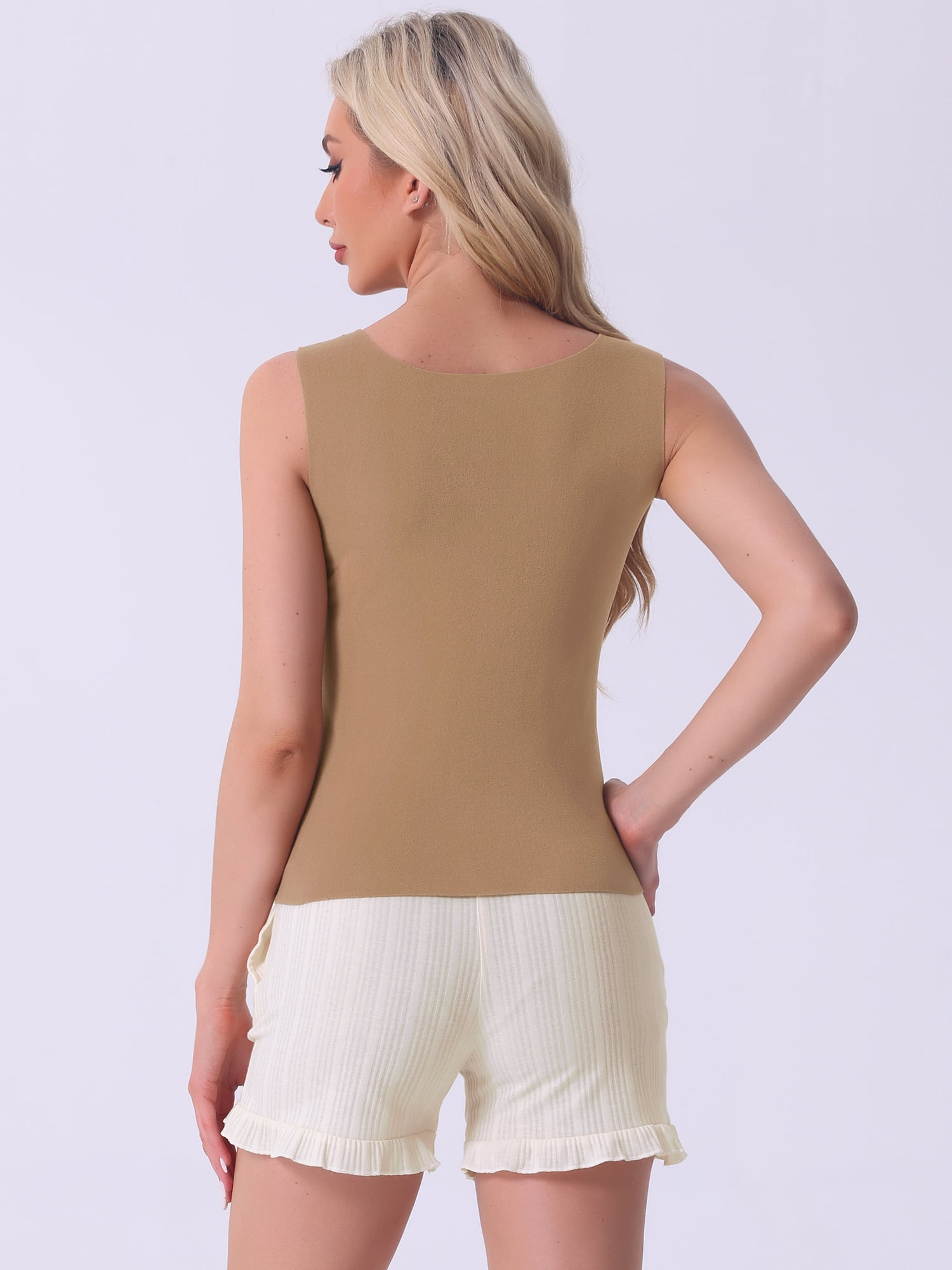 DARING DIVA Women's Tank Top Plush Sleeveless Warm Thick Layer Camisole XS Khaki