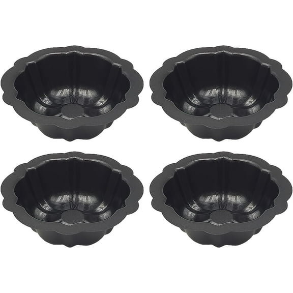 4 Pcs Fluted Mini Cake Pan Bundt Nonstick Fluted Cake Pan Carbon Steel Tube Pan Reusable Metal Oven Baking Mold with Flower Shape for Cupcake Baking