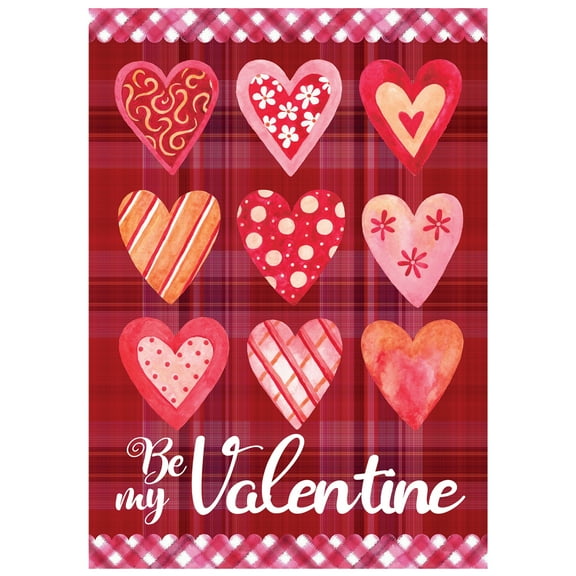 Be My Valentine Plaid and Heart Outdoor House Flag 28" x 40"