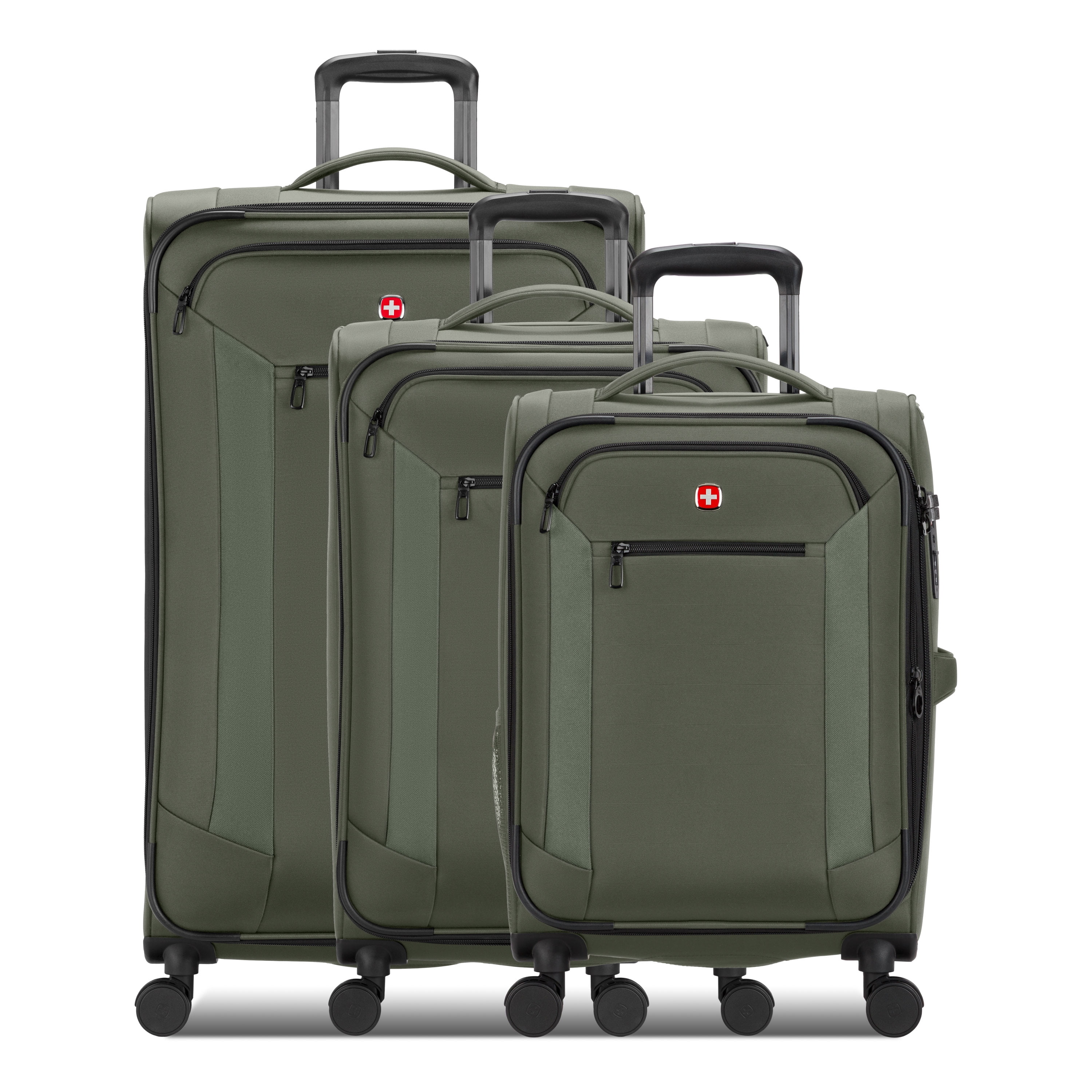 SWISSGEAR Stride 3-Piece Expandable Spinner Luggage Set, Olive Green, with 8 Wheels and Built-in TSA Lock