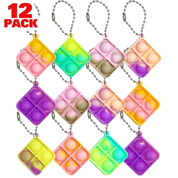 12 Pack Square Mini Pop Its Fidget Toys Kids Party Favors, Pop It Keychain For Kids & Adults, Birthday Party Favors For Kids 4-8