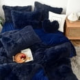 thumbnail image 3 of MorroMorn 5 PCS Shaggy Duvet Cover Bedding Set - Fluffy Comforter Cover Long Faux Fur Luxury Ultra Soft Cozy (Navy, King/California King), 3 of 6