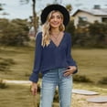 thumbnail image 2 of IWEMEK Tops for Women Going Out Long Sleeve Blouses Casual Fall Wedding Guest Top Lightweight Baggy Autumn Navyblue Tee, 2 of 7