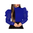 thumbnail image 3 of Gureui Womens Turtleneck Mesh Sheer Puff Long Sleeve T-Shirt Elegant Sequin Mock Neck Slim Fit Ribbed Knit Blouse Tops, 3 of 5