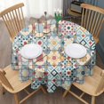 thumbnail image 3 of Multicolor Ethnic Geometric Patchwork Pattern Round Tablecloth 60"x60",Wrinkle Wipeable Table Cloth for Kitchen Dining Room Picnic Patio Party, 3 of 6
